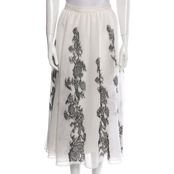 Christian Dior Silk Black and Ecru Floral Lace Midi Length Skirt - Picture 1 of 7